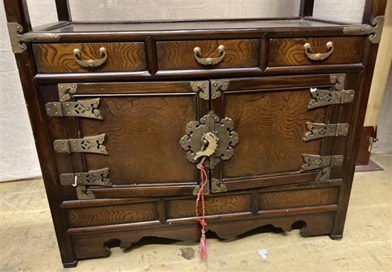 A Korean elm open cabinet, width 73cm, depth 36cm, height 164cm